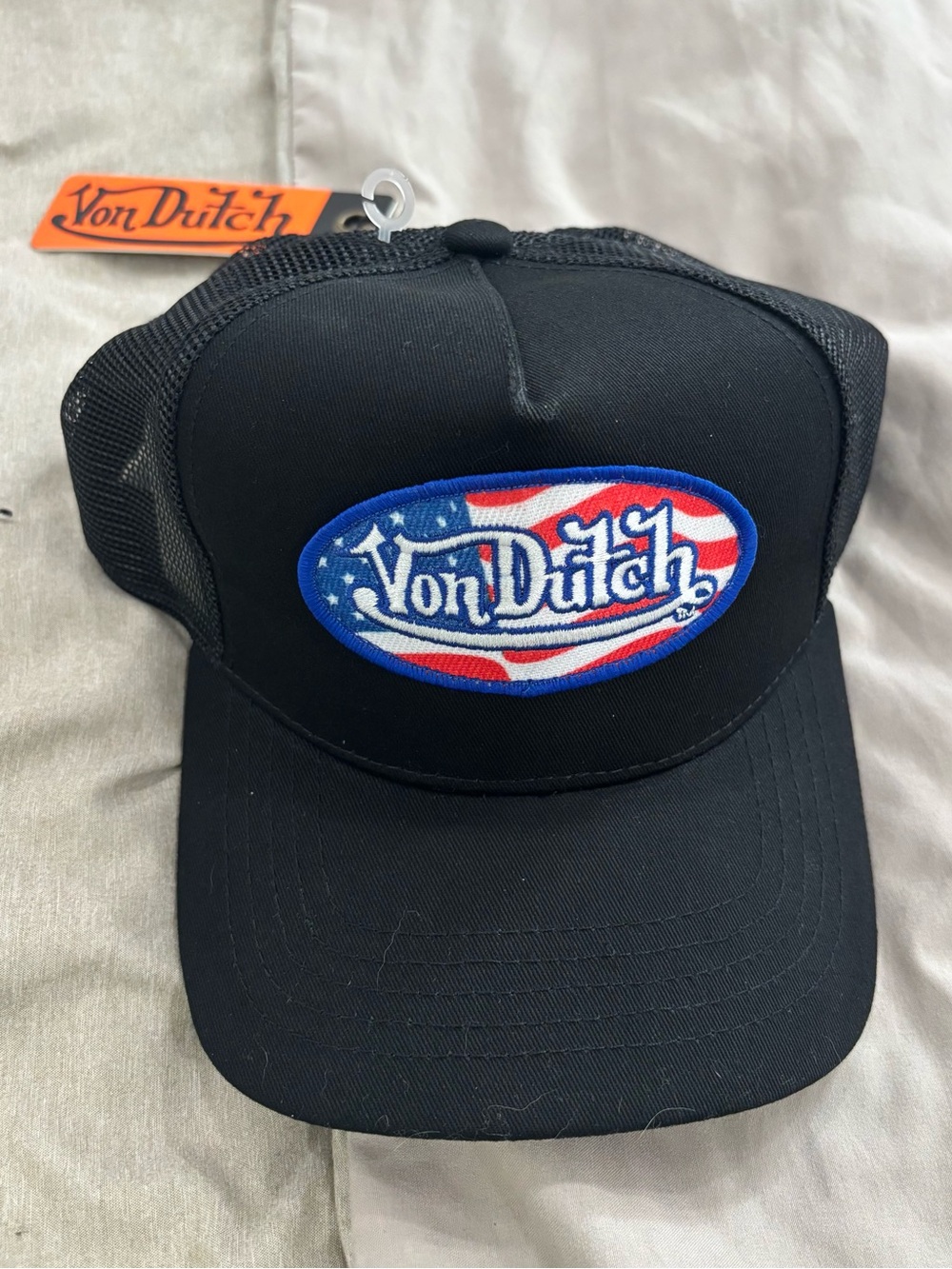 Von Dutch Black Trucker Cap with Red, White & Blue Logo